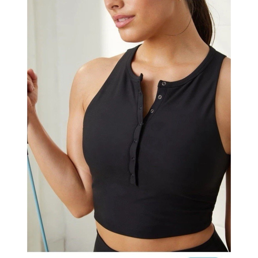 YPB sculptLUX‎ Plunge Henley Slim Tank in Black Size XS